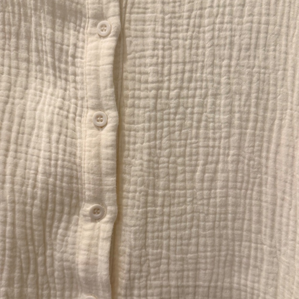 Cream Cotton Gauze Button Front Puff Sleeve Lightweight Romper Pockets Medium - Picture 9 of 11